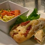 Turkey pesto sandwich with side of mixed vegetables
